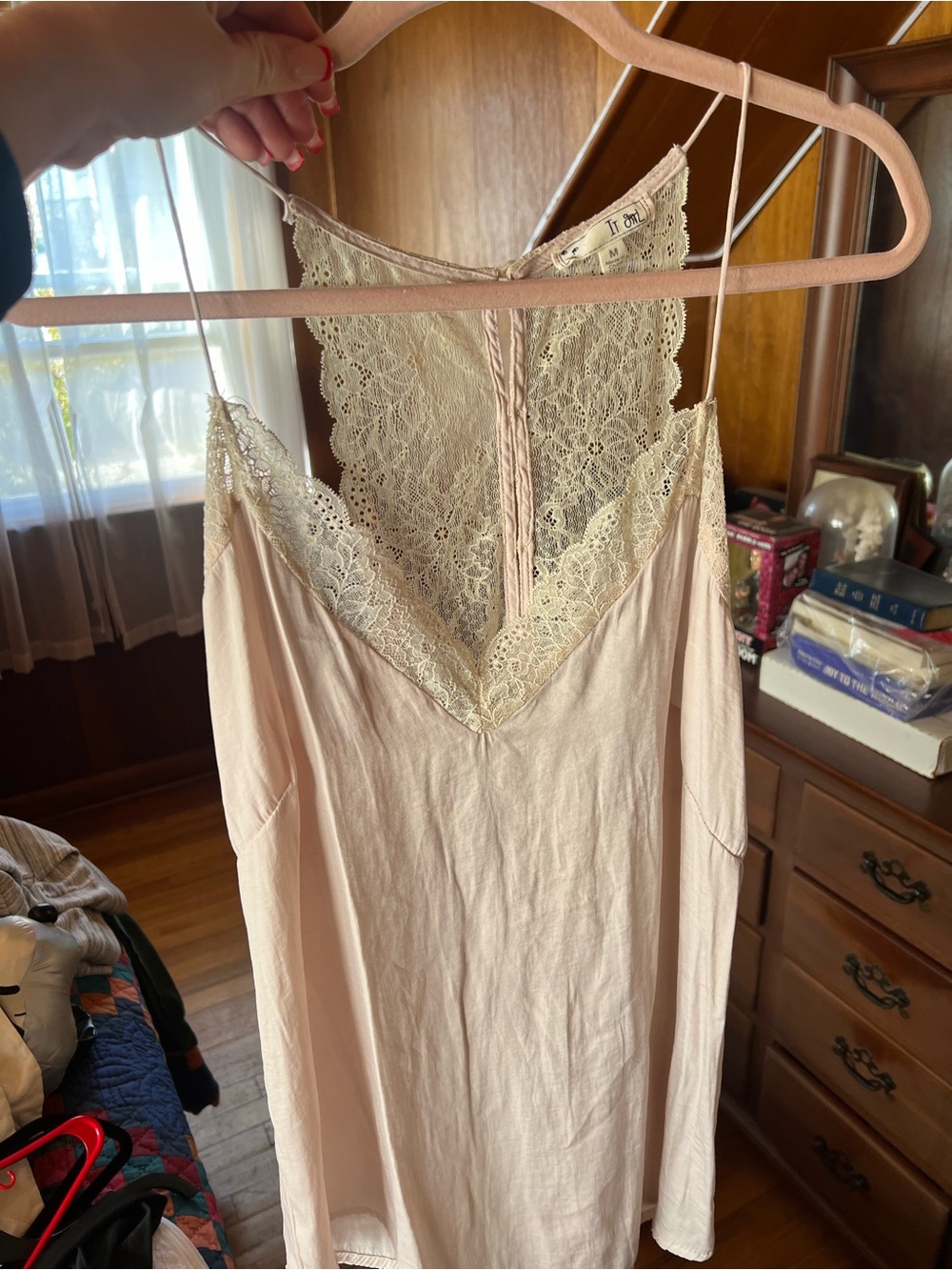 Lace-Trimmed Slip Top — Blush Pink